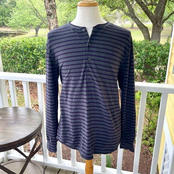 Lululemon Athletica Field Henley Shirt. Purple and gray stripe pattern. Size XL - Picture 1 of 5